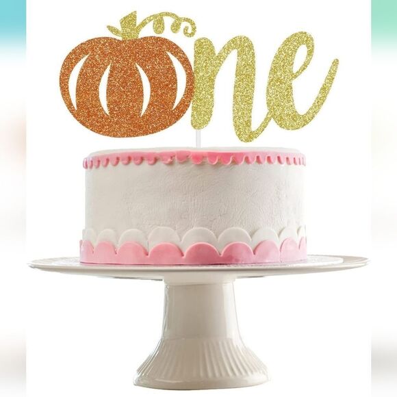 NWT Orange Gold Pumpkin One Cake Topper for Fall Pumpkin 1st Birthday Cake - Picture 2 of 3